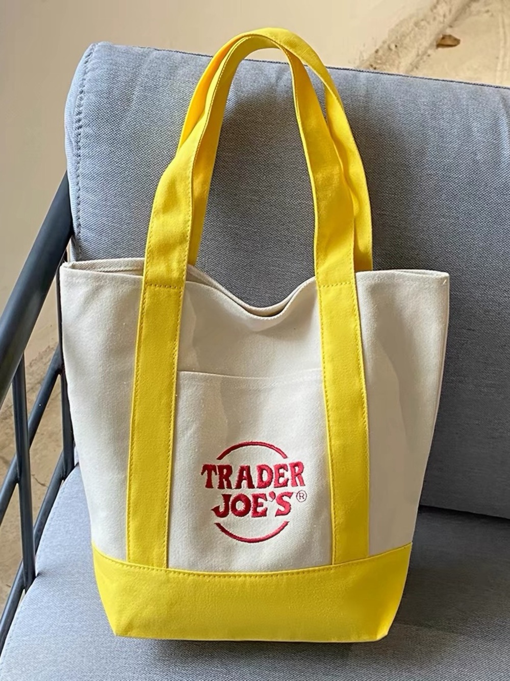 NWT Trader Joe’s limited edition Mini Yellow Canvas Tote with bag charm